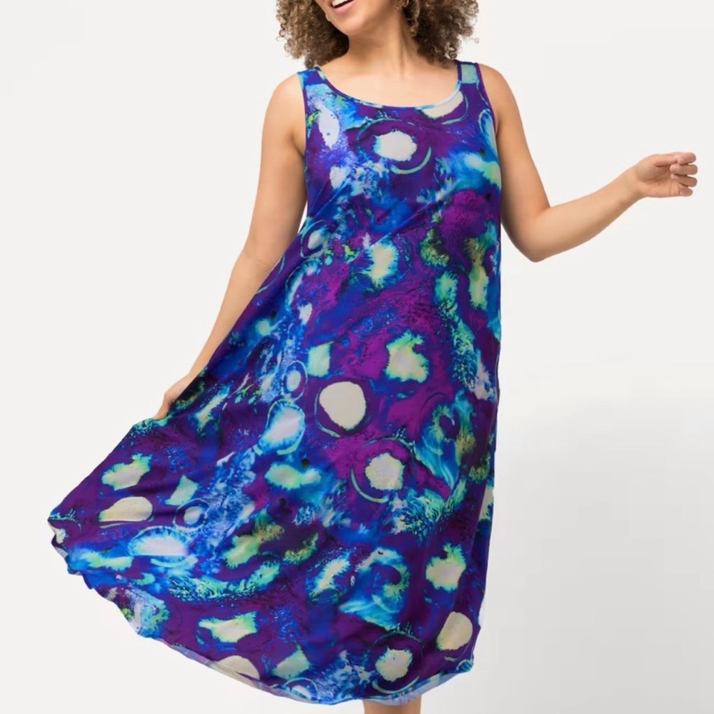 Ulla Popken Vibrant Blue and Purple swim coverup midi dress
